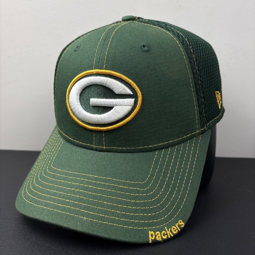 Green Bay Packers New Era 39THIRTY Mesh Stretch Fit Hat Cap Medium Large Green